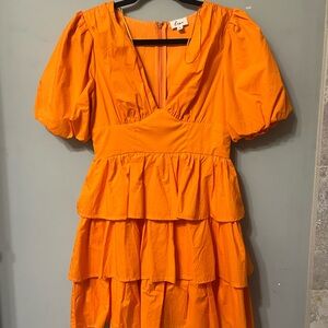 Lulu's Orange Puff Sleeve Tiered Mini Dress